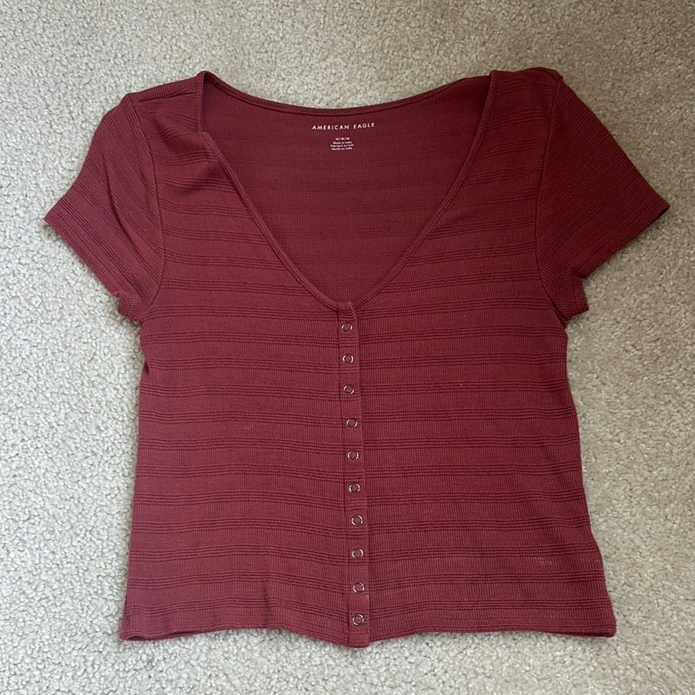 American Eagle Outfitters Red Buttoned Crop Top